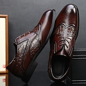halpa Muodollinen-Miesten ruskeat krokotiilikuvioiset keinonahkaiset oxfordit – klassinen brogue-tyyli jouluun ja juhlatilaisuuksiin