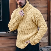 cheap Men's Pullover Sweater-Men's Cable Knit Jumper Sweater Pullover Sweater Jumper Cable Knit Regular Tops Knitted Slim Fit Plain Turtleneck Knitwear Contemporary Casual Daily Wear Clothing Apparel Fall Winter White Khaki S M L