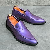 economico Mocassini-mocassini slip-on da uomo in vernice viola dal design elegante: calzature eleganti per feste, matrimoni ed eventi alla moda