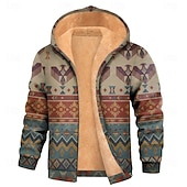preiswerte Vintage Ethnische Hoodies-Herren Stammes Fleece Kapuzensweatshirt Jacke Pullover Ethnisch Klassisch Vintage-Retro Rundhalsausschnitt Outdoor Camping Blau Braun Reißverschluss Herbst Winter Designer S M L XL 2XL 3XL