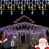 billiga Solsträngljus-Solcellsdrivna vattentäta julispljus 10 meter 400 lysdioder 48 droppar 8-funktions timer fjärrkontroll genomskinlig tråd anslutningsbar ljusslinga innergård balkong träd veranda takfot dekorativa ljus