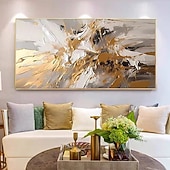 cheap Abstract Paintings-Gold oil painting handmade White Abstract Oil Painting on Canvas hand painted Bright Textured Original Foil Painting Art Large Modern Art painting for Living Room Wall Art Decor