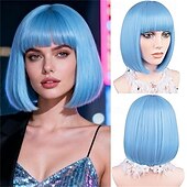 abordables Pelucas de carnaval-Peluca de carnaval 2026 Rubio Negro Azul Recto Bob Corta Peluca sintética para festival Carnaval Desfile Cabello para disfraz de cosplay para Mujer