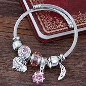 olcso Női karkötő-Ezüst karkötő többszínű kristályokkal és szív, hold és gyöngy medálokkal – testreszabható női karperec