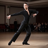 お買い得  メンズ・ダンスシューズ-柔らかいスエードソールを備えた男性用の黒いレースアップダンスシューズ - 社交ダンス、ジャズ、ラテンダンスに最適な快適なキャンバススニーカー
