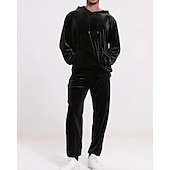 baratos moletons básicos-Homens Moletom Moletom com capuz e calças Conjunto de roupas Conjunto de moletons Capuz Ao ar livre Diário Esportes Com Cordão Bolsos Tecido Vermelho Vinho Preto Azul Royal Poliéster Roupas Esportivas