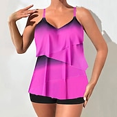 abordables Tankinis-Mujer Bañadores 2 piezas Alta cintura Traje de baño Espalda al Aire Vacaciones Ropa de playa Ombre Escote en Pico Sin Mangas Trajes de baño