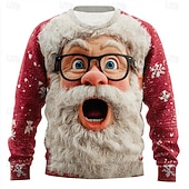 cheap Ugly Sweaters-Ugly Christmas Sweater Men's Cartoon Santa Claus Print Pullover Sweater Jumper Knitwear Crewneck Casual Vacation Daily Festival Keep Warm Long Sleeve Fall Winter Black Red Green