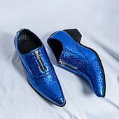 お買い得  オックスフォードシューズ-メンズ ブルー パテントレザー クロコダイルプリント ジッパー シューズ - イブニングウェアや高級な集まりに最適な高級フットウェア