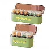 abordables almacenamiento de equipaje y viajes-2 pastilleros portátiles con recordatorio de medicación diaria – mini frascos de medicamentos de viaje, 7 días, 3 compartimentos, impermeables &amp;organizador a prueba de humedad