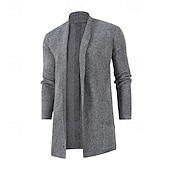 preiswerte Herren Strickjacke-Herren Pullover Strickjacke Gerippt Stricken Tunika Gestrickt Einfach Schalkragen Urlaub Mode Lässig Alltagskleidung Bekleidung Frühling &amp; Herbst Schwarz Burgunderrot M L XL