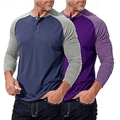 preiswerte Lässiges Henley-T-Shirt-2-teiliges Henley-Shirt für Herren, Baseball-T-Shirt, Kurzarm, Farbblock-Design, Basic, Boho-Stil, Raglanärmel, für Outdoor, Freizeit, Alltag, Sommer, Herbst, alle Jahreszeiten, schwarzes