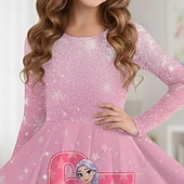  ragazze' 3D Grafico Cartoni animati 67 Abito Manica Lunga Stampa 3D Primavera Autunno Performance Vacanza Feste Casual Principessa Bello Bambini 4-12 Anni Vestito Casual Abito a trapezio Lunghezza al