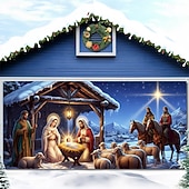 billige Julegarasjeportdeksler-jul garasjeportdeksel julekrybbe 2025 stort hengende bakteppe religiøs høytid veggmaleri dekor utendørs fest fotografering bakgrunn hage hjem festlig juledekorasjon