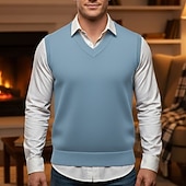 voordelige heren trui vest-Voor heren Trui vest Jurk Trui Trui Gilet Gebreide trui Geribd breien Normale tops Gebreid Effen V-hals Modieus Casual Vakantie Alledaagse kleding Kleding Herfst Winter Zwart Wit M L XL