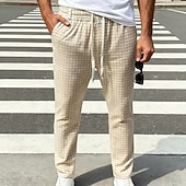 cheap Casual Pants-Men's Trousers Casual Pants Drawstring Pocket Elastic Waist Plaid Comfort Soft Outdoor Daily Holiday Fashion Classic Style Dark Khaki Light Khaki Micro-elastic