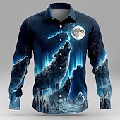 economico Camicia vintage-Per uomo Animale Lupo Aurora Camicia Camicia con Bottoni Manica Lunga Vintage Retrò Casuale All'aperto Caccia Primavera Autunno Collo ripiegato Stampa 3D camicie con colletto Blu scuro#1 Blu scuro