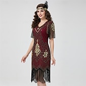 economico Abiti degli anni '20-Anni Ruggenti Anni 1920 Lunghezza al ginocchio Vestito Abito Flapper Abito da Ballo Maniche corte Il grande Gatsby Charleston Invitato al matrimonio Paillettes Frangia con nappe Scollo a V Costume