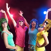 abordables Pelucas de carnaval-Peluca de carnaval 2026 Rubio Rosa Rojo Rizado Media Peluca sintética para festival Carnaval Desfile Cabello para disfraz de cosplay para Mujer