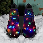baratos Ténis para Homem-Tênis masculino com estampa natalina iluminada - luzes de LED vibrantes, calçado esportivo confortável para as festas de fim de ano, eventos festivos e encontros ao ar livre.