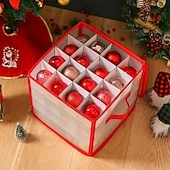 abordables Stockage de Noël-Boîte de rangement pour décorations de Noël avec 64 compartiments, fermeture éclair, en plastique vinyle, avec poignée, idéale pour ranger les petites décorations de fêtes.