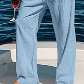economico Vacanza-Per uomo Pantaloni Pantaloni Estivi Pantaloni da Spiaggia Coulisse Elastico in vita Gamba Dritta Semplice Comodità Traspirante Lunghezza intera Casuale Quotidiano Ferie Vacanza Moda Blu Nero