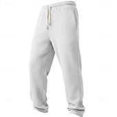 cheap Straight Leg-Men's Waffle Sweatpants Trousers Straight Leg Sweatpants Waffle Pants Drawstring Elastic Waist Plain Breathable Full Length Casual Daily Outdoor Vacation Classic Style Black White Micro-elastic