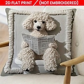  Capa de almofada com estampa plana 2D de cachorro lendo, macia e de pelúcia curta, com bordado falso, para sofá, quarto, sala de estar e decoração de casa. Não inclui enchimento.