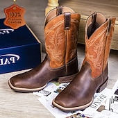 abordables Botas de cuero de primera calidad-Hombre Botas Botas cowboy Retro Zapatos de Paseo Cuero Piel de vaca italiana de plena flor Cómodo Antideslizante Templado Mitad de Gemelo Mocasín Morrón Oscuro Otoño Invierno