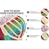 baratos Perucas de Carnaval-Peruca de Carnaval Vermelho Azul Roxo Encaracolado Curto Peruca sintética para festivais Mardi Gras Parada Cabelo para fantasia de cosplay para Feminino