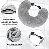 abordables almacenamiento de equipaje y viajes-Almohada de viaje rellenable para el cuello, funda de almacenamiento portátil con cremallera segura, funda de transporte liviana para uso en aviones, se puede llenar con ropa para crear un soporte
