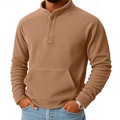 cheap Fleece Hoodie-Men's Sweatshirt Fleece Sweatshirt Button Up Hoodie Black Dark Green Khaki Coffee Gray Henley Plain Patchwork Kangaroo Pocket Sports &amp; Outdoor Casual Daily Streetwear Cool Sportswear Fall Winter