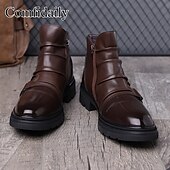 economico Stivaletti alla caviglia-stivali da uomo in similpelle marrone con cinturino – design alla moda con dettagli in fibbia, perfetti per uscite informali, moda invernale e abbigliamento outdoor
