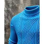 preiswerte Herrenpullover-Herren Pullover Strickpullover Gerippt Zopfmuster Stricken Normale Oberteile Gestrickt Einfarbig Stehkragen Mode Streetwear Lässig Alltagskleidung Bekleidung Herbst Winter Blau Schwarz S M L