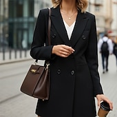 ieftine Blazere și costume-Pentru femei Blazer Sacou Comfortabil Nasturi Modă Casual Culoare solidă Stradă Purtare Zilnică Ieșire Sfârșit de săptămână Regulat Răsfrânt Fit regulat Manșon Lung Îmbrăcăminte exterioară Negru