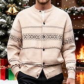 preiswerte Herren Strickjacke-Herren Weihnachtspullover Strickjacke Kurzer Pullover Strickpullover Gerippt Stricken Normale Oberteile Button-Down Geometrisch Rundhalsausschnitt Mode Klassisch Urlaub Alltagskleidung Bekleidung