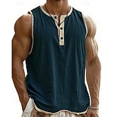 cheap Tank Tops-Men's Tank Top Vest Top Undershirt Sleeveless Shirt Sleeveless Henley Summer Plain Fashion Designer Basic Buttons Vacation Street Going out Black Pink Navy Blue Top Tee for Men