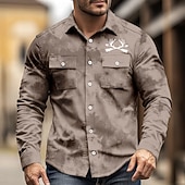 economico camicie western da uomo-Per uomo Renna Arrow Camicia di Velluto a Coste Camicia Western Giacca camicia Manica Lunga Vintage Retrò All'aperto Abbigliamento da lavoro Autunno Inverno Collo ripiegato Stampa 3D Camicie da