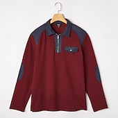 tanie Koszulka z dzianiny waflowej-Męskie Koszulka waflowa Koszula Henley z waflami Koszule męskie z łatkami na łokciach Długi rękaw Klapa Quarter Zip Jesień Zima Jednokolorowe Moda Podstawowy Codzienny Kieszenie Niejednolita całość