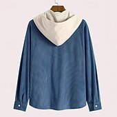 preiswerte Freizeithemden für Herren-Herren Hemd Freizeithemd Cordhemd Knopfhemd Kapuzenhemd Blau Schwarz Grün Langarm Einfarbig Mit Kapuze Lässig Täglich Tasche Bekleidung Mode Modern Lässig