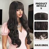 baratos Perucas de festa-Peruca sintética ondulada com franja, 71 cm (28 polegadas), cabelo sintético A1, confortável, castanha.