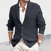 preiswerte Herren Strickjacke-Herren Pullover Strickjacke Gerippt Stricken Normale Oberteile Knopf hoch Gestrickt Einfarbig Schalkragen Urlaub Mode Lässig Alltagskleidung Bekleidung Frühling &amp; Herbst Herbst Winter Schwarz Braun M