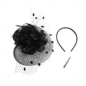 levne fascinátory-Čelenka Tyl Látka 30. léta Svatební Čajový dýchánek Dostih koktejl Elegantní Vinobraní S Peří Přílba Pokrývky Hlavy