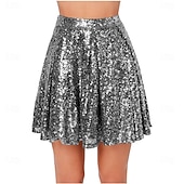 preiswerte Bauchtanzkleidung-Samba Tanzbekleidung Damen Paillettenrock Funkelnde dehnbare High-Waisted A-Linie fließende Schwung Glitzer Mini-Röcke Leistungs-Kostüm