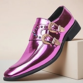 preiswerte Mönchsschuhe-Lila Herren-Loafer aus Lackleder mit doppeltem Monk-Riemen und Strassverzierungen – elegantes Schuhwerk für luxuriöse Anlässe und Abendgarderobe