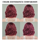 baratos Perucas de festa-Perucas sintéticas Ondulado Trama Curly Corte Assimétrico Franja Lisa Fabrico à Máquina Peruca 14 polegadas Vermelho Vinho Cabelo Sintético Mulheres Clássico Confortável Requintado Vinho