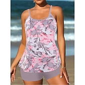 billiga Tankinis-Kvinnors tankini 2-delad baddräkt Boho shorts mage kontroll hög midja smal rygglös semester strandkläder paisley U-hals ärmlösa baddräkter