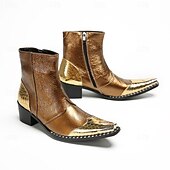 halpa Ensiluokkaiset nahkasaappaat-Miesten ruskeat ja kultaiset nahkaiset nilkkurit - metallinhohtoinen viimeistely, tyylikäs muotoilu ja mukava istuvuus, ihanteellinen rentoon ja puoliviralliseen kokoontumiseen