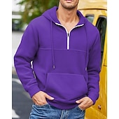 お買い得  メンズベーシックパーカー-男性用 パーカー クォータージッパーパーカー フリースパーカー ブルー ブラック パープル ライトグレー ダックグレー フード付き 平織り ジッパー ポケット スポーツ 日常 祝日 ポリエステル ストリートファッション ベーシック カジュアル 秋 冬 衣類 パーカー トレーナー