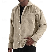 ieftine cămăși casual pentru bărbați-Bărbați Cămașă Cămașă casual Cămasă Corduroy Camașă cu nasturi Albastru piscină Negru Alb Roșu Vin Bleumarin Manșon Lung Simplu Rever Casual Zilnic Buzunar Îmbrăcăminte Modă Modern Casual